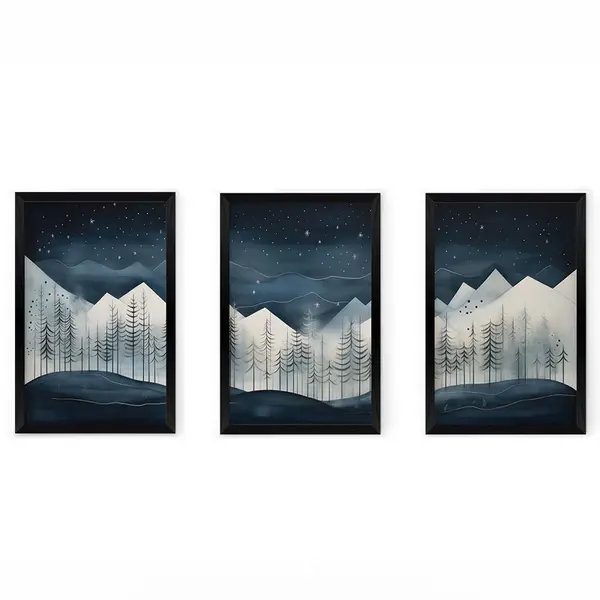 Tablou de canvas Wall art în frame Wavy triptyque cu digital print, Multicolor, 33x48 cm