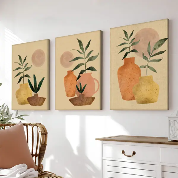Tablou de perete pe pânza cu rama Gielo, triptic, imprimeu digital, pânza și lemn, Multicolor, 40x60 cm