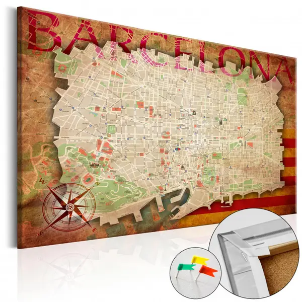 Tablou din plută - Map of Barcelona [Cork Map] 90x60 cm