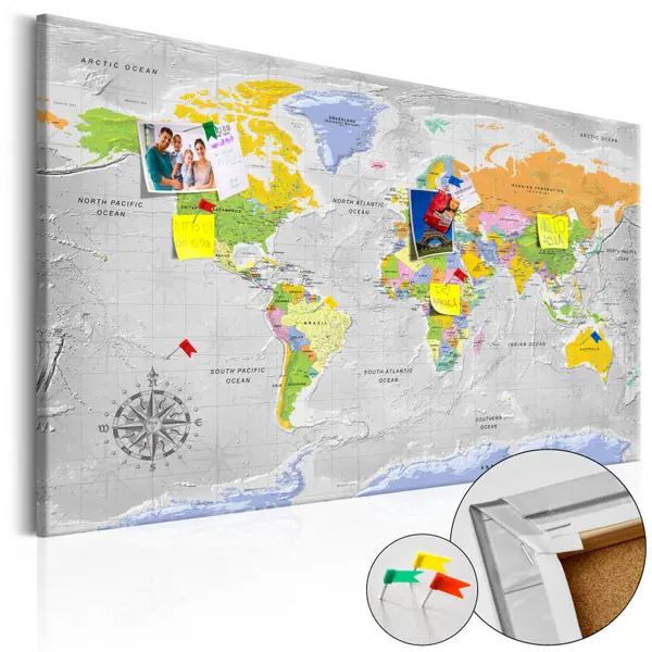 Tablou din plută - World Map: Wind Rose [Cork Map] 120x80 cm