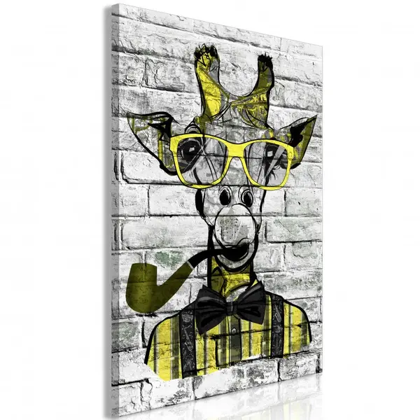 Tablou - Giraffe with Pipe (1 Part) Vertical Yellow 80x120 cm