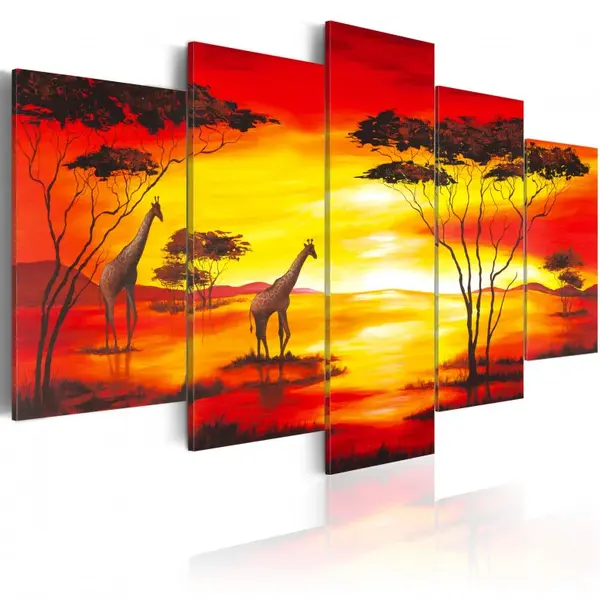 Tablou - Giraffes on the background with sunset 100x50 cm