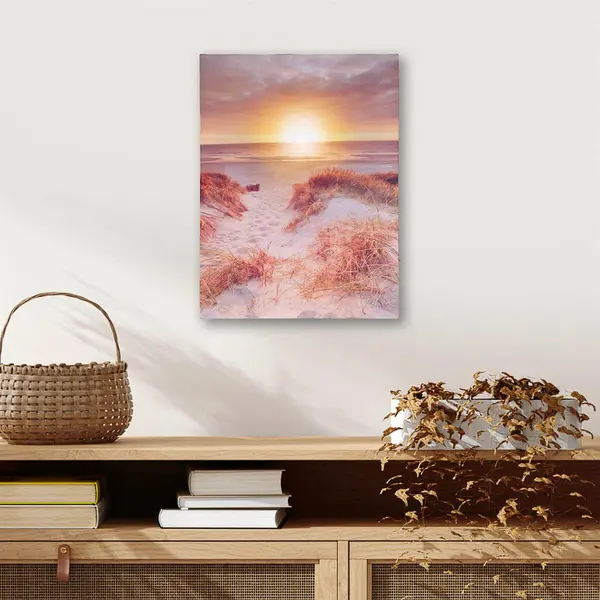 Tablou iluminat 1 led cu timer - 30x40cm - print digital pe canvas - plaja la apus