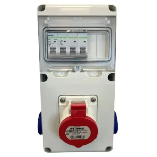 Tablou organizare santier cablat cu 1 priza trifazica 16A si 2 prize simple schuko, IP44 Scame 633.RO0024