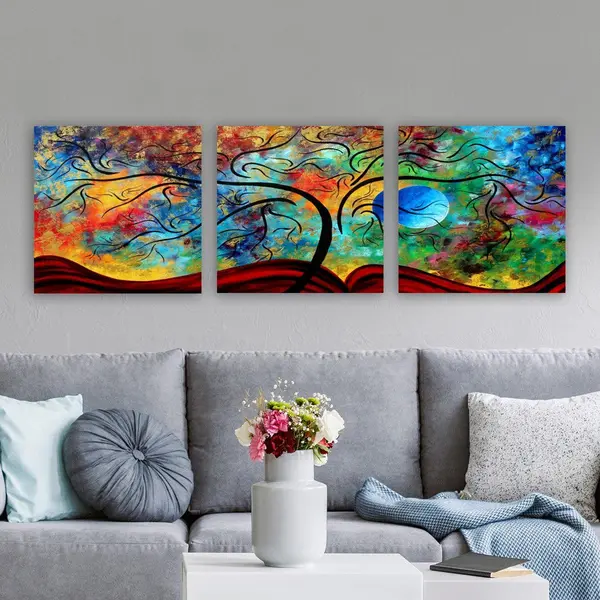 Tablou pânză Sky Colorat, 3 bucăți, Multicolor, 30x90 cm