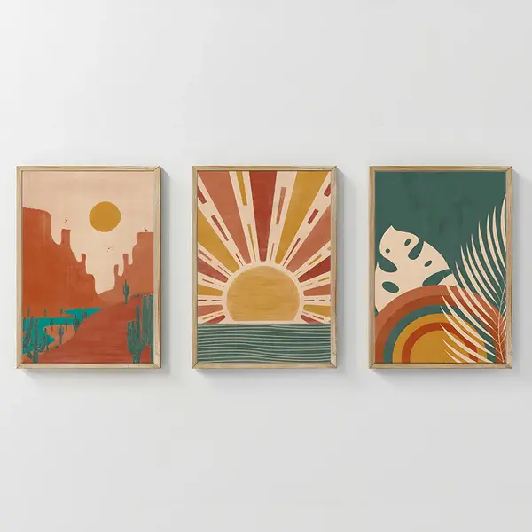 Tablou triptic Bemvy, Lemn, Multicolor, 33x48 cm