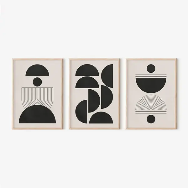Tablou triptic Sanxia, Cadran, Negru, 33x48 cm