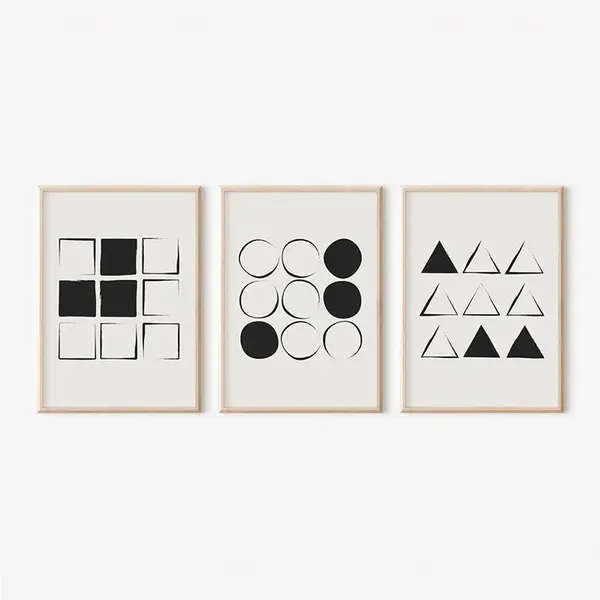 Tablouri triptic Ellene, Lemn și Pânză, Negru, 33x48 cm