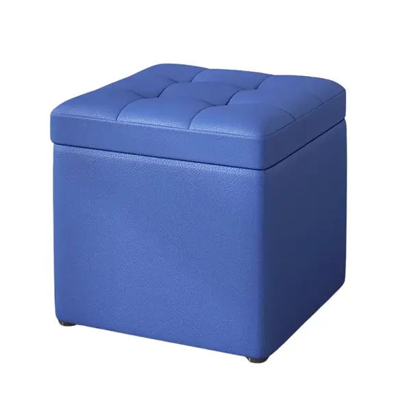 Taburet cu spațiu de depozitare, 30x30x35cm, Albastru &ndash; Design modern din MDF, PU și burete