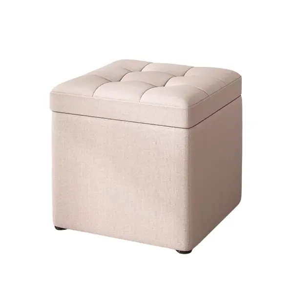 Taburet cu spațiu de depozitare, 30x30x35cm, Crem &ndash; Design modern din material textil și burete