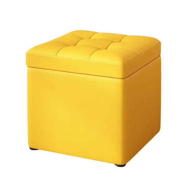 Taburet cu spațiu de depozitare, 30x30x35cm, Galben &ndash; Design modern din MDF, PU și burete
