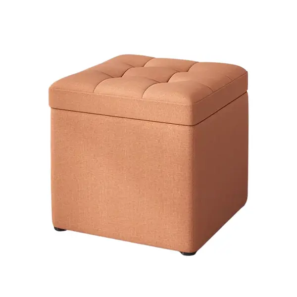 Taburet cu spațiu de depozitare, 30x30x35cm, Portocaliu &ndash; Design modern din material textil și burete