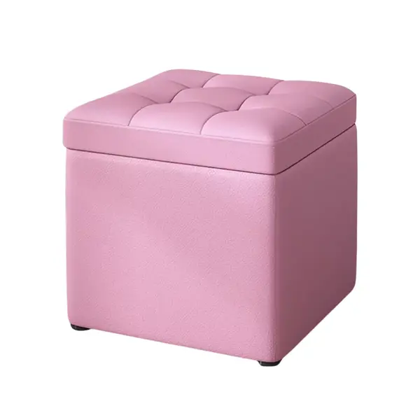 Taburet cu spațiu de depozitare, 30x30x35cm, Roz &ndash; Design modern din MDF, PU și burete