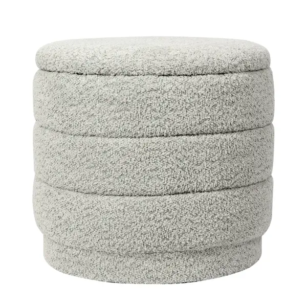 Taburet cu spațiu de depozitare Bettia stofă teddy, gri, Ø41x39 cm
