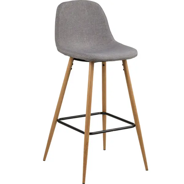 Taburet De Bar din lemn, metal, textil, gri deschis