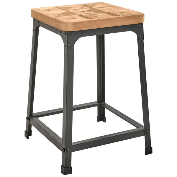 Taburet din lemn, metal, culoare natur, negru