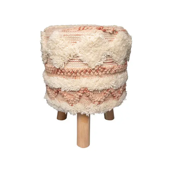Taburet din lemn, textil, crem, roz