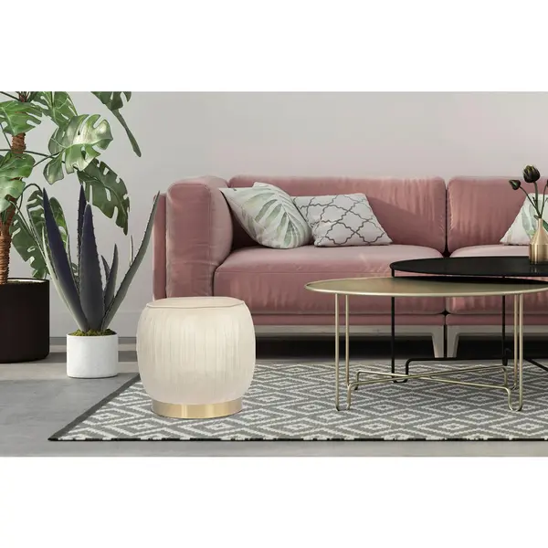 Taburet din metal, plastic, crem, auriu