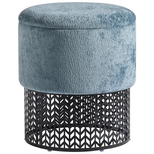 Taburet din metal, textil, material pe bază de lemn, albastru