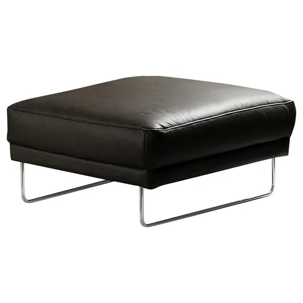 Taburet din piele, culoare crom, negru