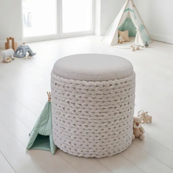 Taburet din textil, crem