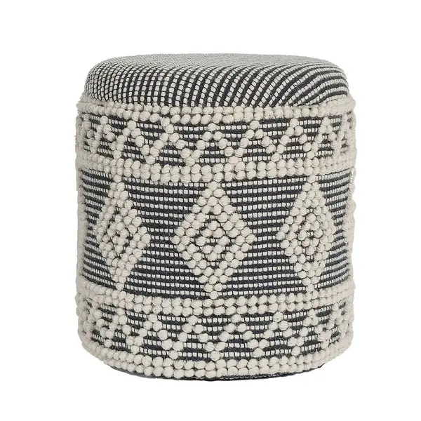 Taburet din textil, crem, negru