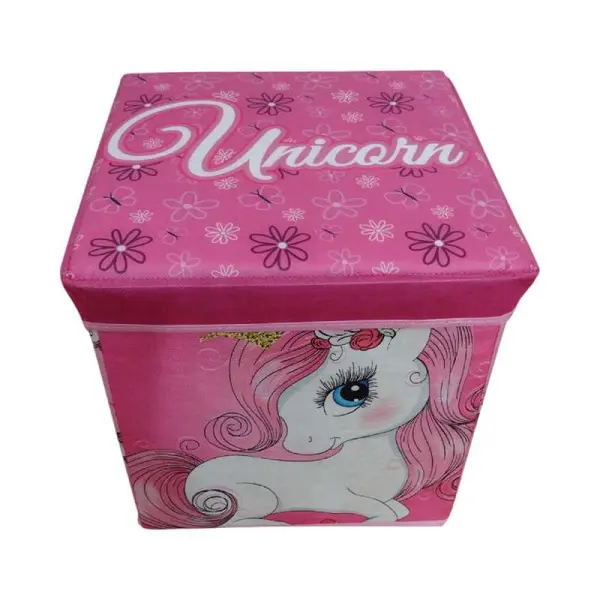 Taburet Pliabil cu Spatiu de Depozitare, Tip Cutie, Multicolor, Sarcina Maxima 80 kg, 30x30x30 cm, Unicorn Engros