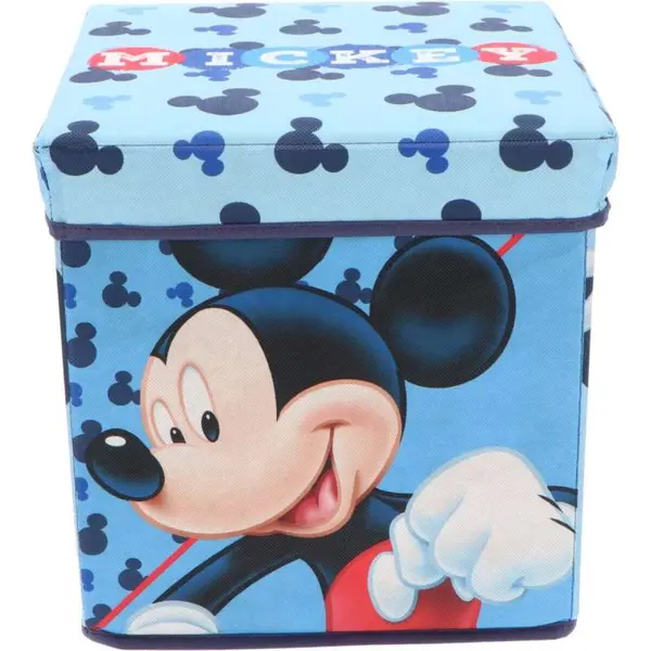Taburet Pliabil cu Spatiu de Depozitare, Tip Cutie, Multicolor, Sarcina Maxima 80 kg, 30x30x30 cm, Mickey Mouse Engros