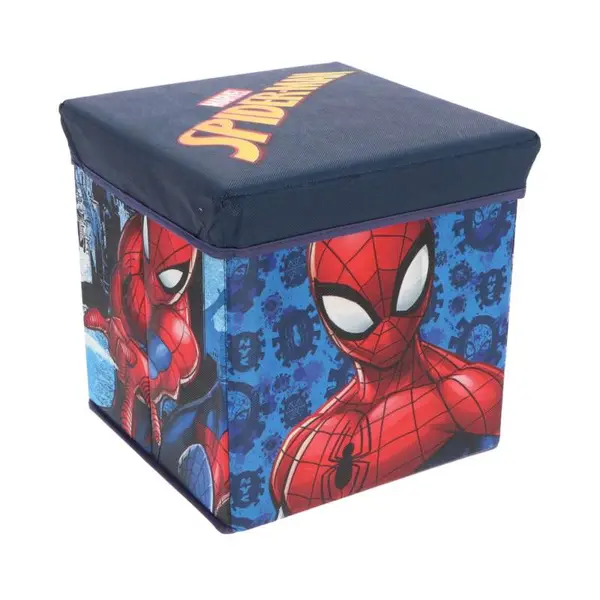 Taburet Pliabil cu Spatiu de Depozitare, Tip Cutie, Multicolor, Sarcina Maxima 80 kg, 30x30x30 cm, Spiderman Engros