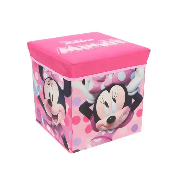 Taburet Pliabil cu Spatiu de Depozitare, Tip Cutie, Roz, Sarcina Maxima 80 kg, 30x30x30 cm, Minnie Mouse Engros