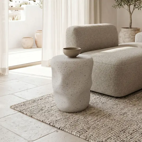 Taburet Stool Ardin, Alb - Ecru, 40x50 cm