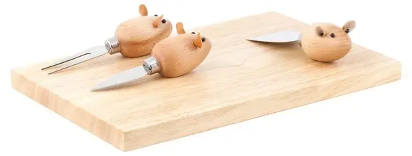 Tăietor de brânză Kikkerland - Mouse, 30 x 20 x 2 cm, cu 3 cuțite
