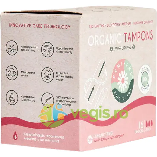 Tampoane din Bumbac Organic fara Fibre sau Plastic Super 16buc