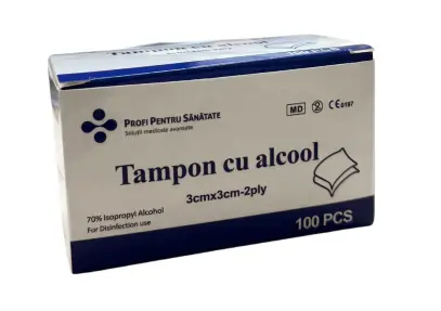 Tampoane impregnate cu alcool 30 mm x 30 mm x 100 bucati