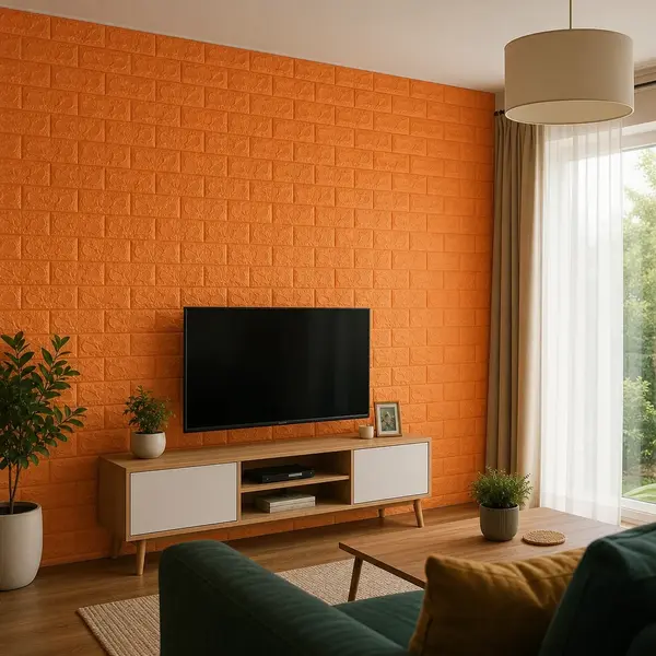 Tapet 3D Caramida Portocaliu Autoadeziv Decorativ Impermeabil 70x70cm