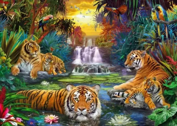 Tapiserie cu diamante MagicArt - Regatul Tigrilor, 40 x 50 cm, cu mărgele rotunde