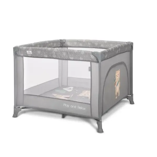Tarc de joaca, Lorelli Play N Relax, 100 x 100 x 75 cm, deschidere laterala, geanta de transport, Grey Adventure