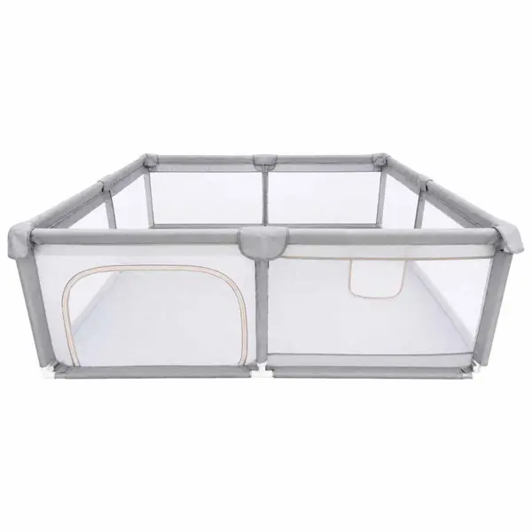 Tarc de joaca pentru copii Ikonka Grey, intrare laterala prevazuta cu fermoar, buzunar exterior pt depozitare accesorii, dimensiune 150 x 200 cm