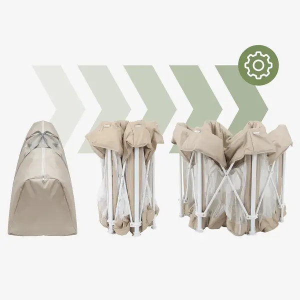 Tarc de joaca pliabil pentru copii Tulano Cozy 30 Beige, utilizare interiorexterior, covoras inclus, usa cu fermoar,pereti din plasa respirabila, geanta transport