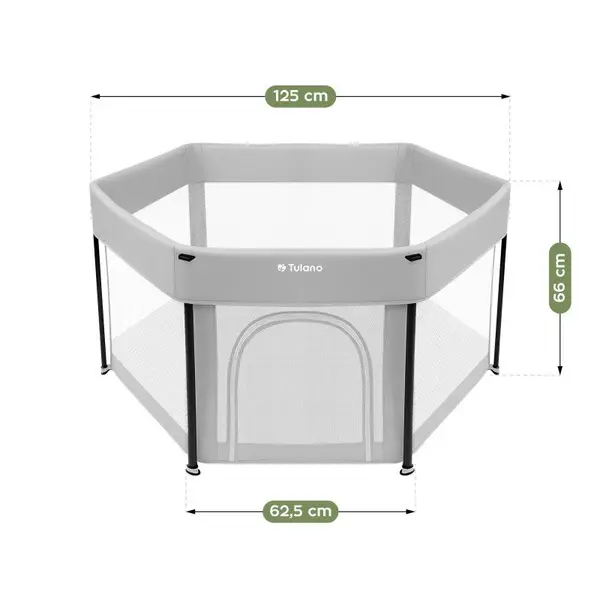 Tarc de joaca pliabil pentru copii Tulano Cozy 30 Grey, utilizare interiorexterior, covoras inclus, usa cu fermoar,pereti din plasa respirabila, geanta transport