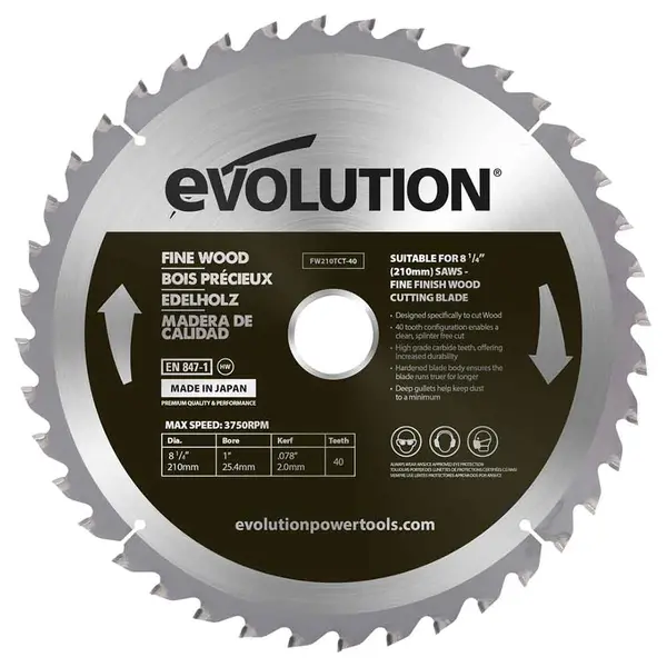 Tarcza TCT do cięcia cienkiego drewna Evolution 210 mm 40T