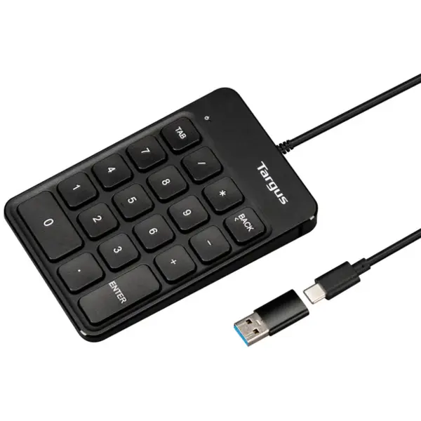 Targus Tastatura numerica (keypad) cu fir Targus AKP13GL, USB (USB-A / USB-C), Negru