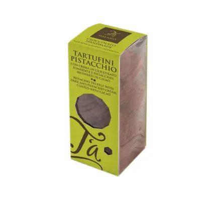 Tartufini cu crema de ciocolata neagra si fistic acoperiti cu cacao | T'A Milano