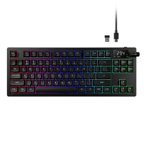 Tastatura gaming Gamdias Hermes M7, Wired, Wireless 2.4Ghz, Bluetooth, USB, iluminare RGB (Negru)