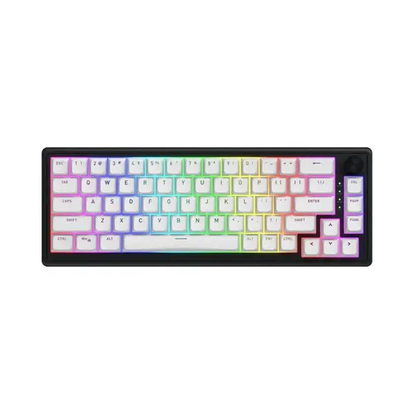 Tastatura gaming Hator Skyfall 60, Wireless, Bluetooth, switch HATOR Aurum Sterling linear, Sistem anulare zgomot integrat, Alb/Negru