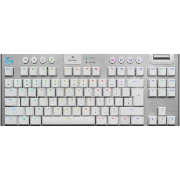 Tastatura gaming mecanica Logitech G915 TKL Lightspeed, Wireless, Alb