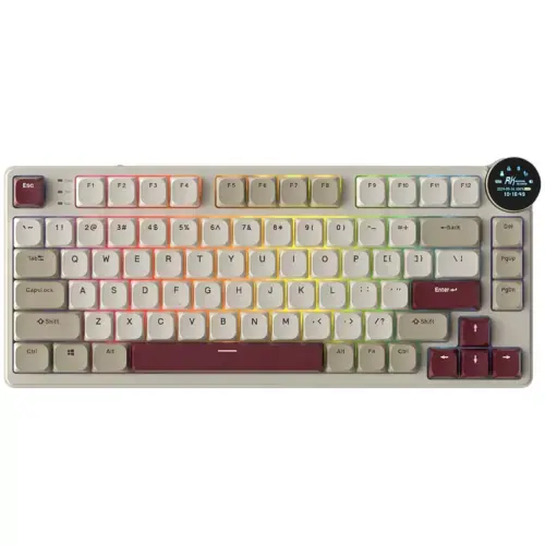 Tastatura Gaming Royal Kludge N80, Red Switch, iluminare RGB, Wired, Wireless 2.4Gzh, Bluetooth (Crem/Visiniu)