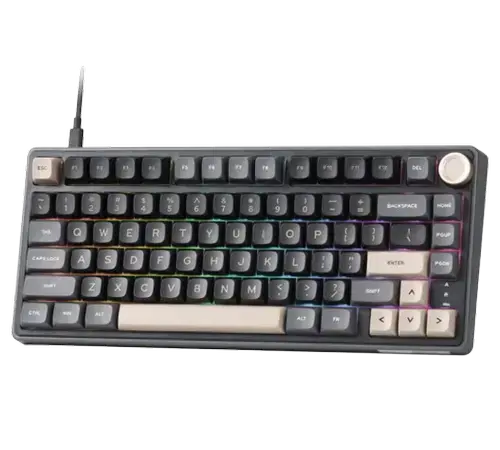 Tastatura Gaming Royal Kludge R75, Silver Switch, iluminare RGB, Wired, USB (Negru/Maro)