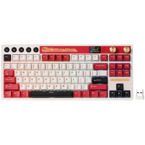 Tastatura Gaming Royal Kludge RK-M87, Beige Switch, iluminare RGB, Wired, Wireless 2.4Gzh, Bluetooth (Multicolor)