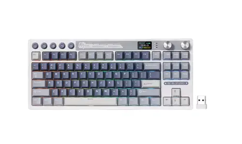 Tastatura Gaming Royal Kludge RK-M87, Beige Switch, iluminare RGB, Wired, Wireless 2.4Ghz, Bluetooth (Albastru/Gri)